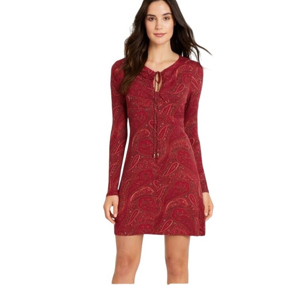 NEW Rachel Rachel Roy Womens Printed Above Knee Mini Dress Berry Paisley Size‎ M